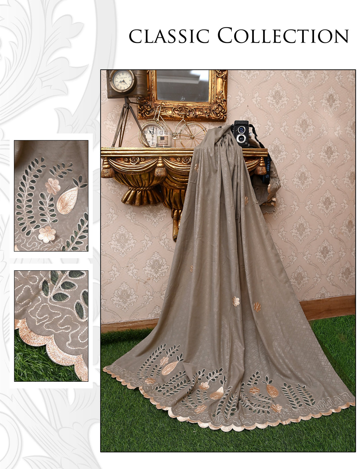 Swiss Lawn Laser Lace Shawl for Women – All-Season Comfort | New 2025 Summer Collection , Drift Gray